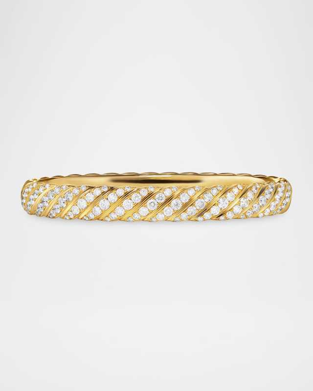 Sculpted Cable Bracelet with Diamonds in 18K Gold, 8mm